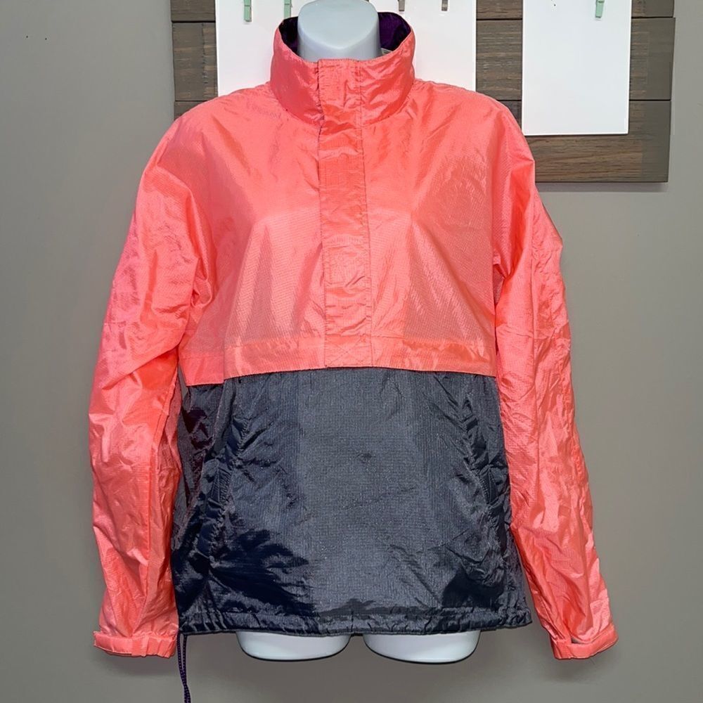 L.L. Bean Salmon/Grey HalfZip Pullover Long Sleeve Adjustable Windbreaker-Medium
